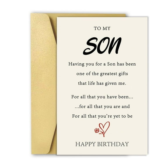 Happy Birthday Card for Son – Heartfelt Message with Gold Envelope – Perfect Gift for Son on His Birthday