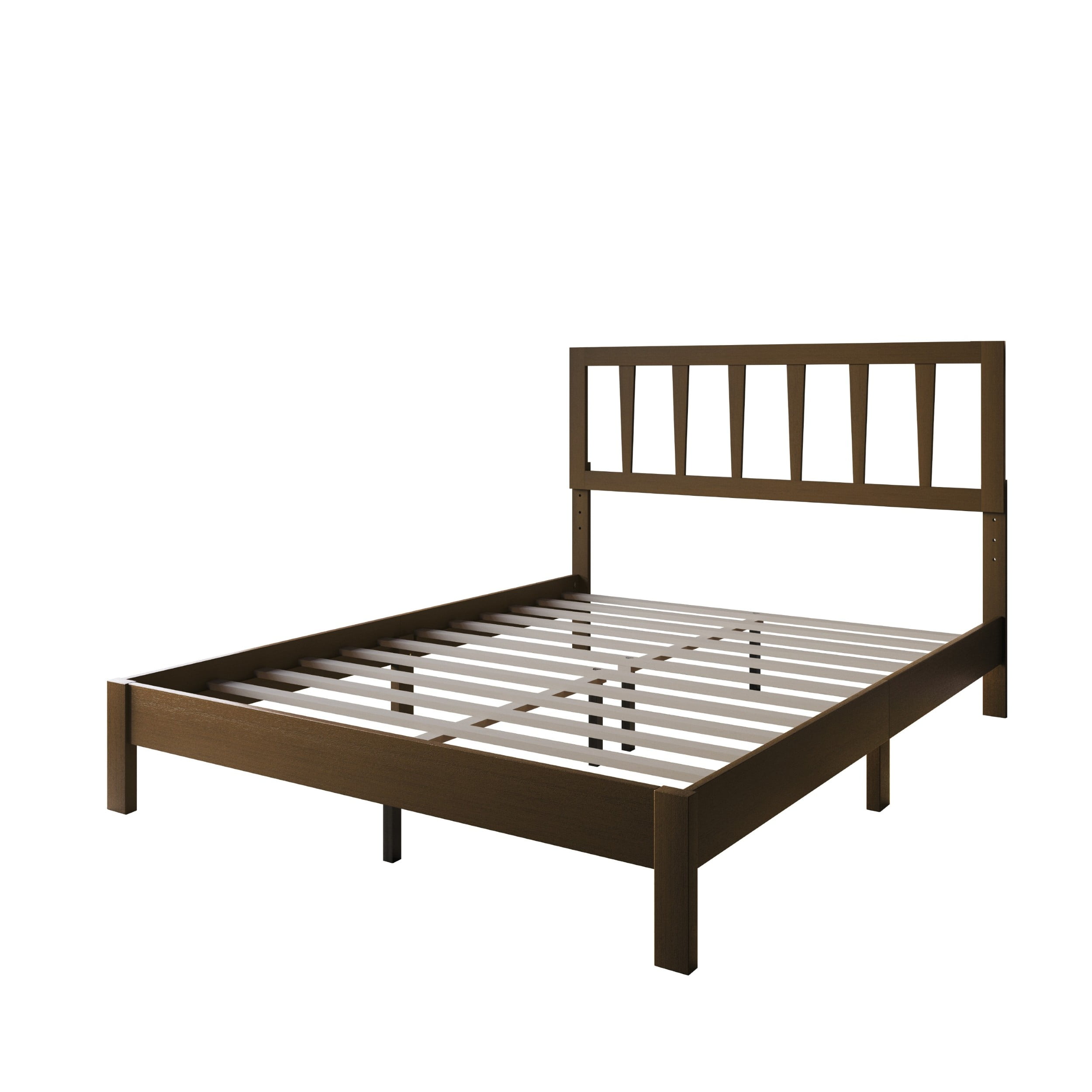 Home Design Elmira King Wood Platform Bed with Adjustable Height Headboard & Durable Wood Construction, Brown, Easy Assembly