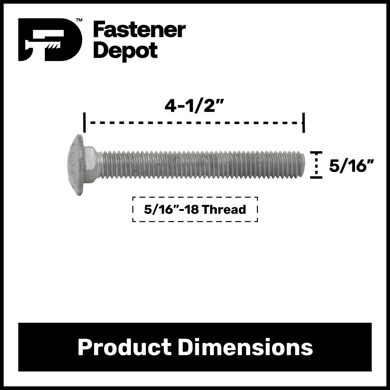 5/16"-18 x 4-1/2" Hot Dipped Galvanized Carriage Bolt w/Nuts & Flat Washers, Quantity 50 - by Fastener Depot, LLC