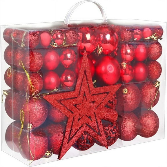 101Pcs Red Christmas Ball Ornaments for Tree, Shatterproof Tree Balls Decorative Baubles Hanging