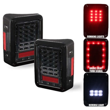 Xprite Clear Lens G1 Red LED Tail Light Assembly w/ Turn Signal & Back Up For Jeep Wrangler JK JKU 2007 - 2017