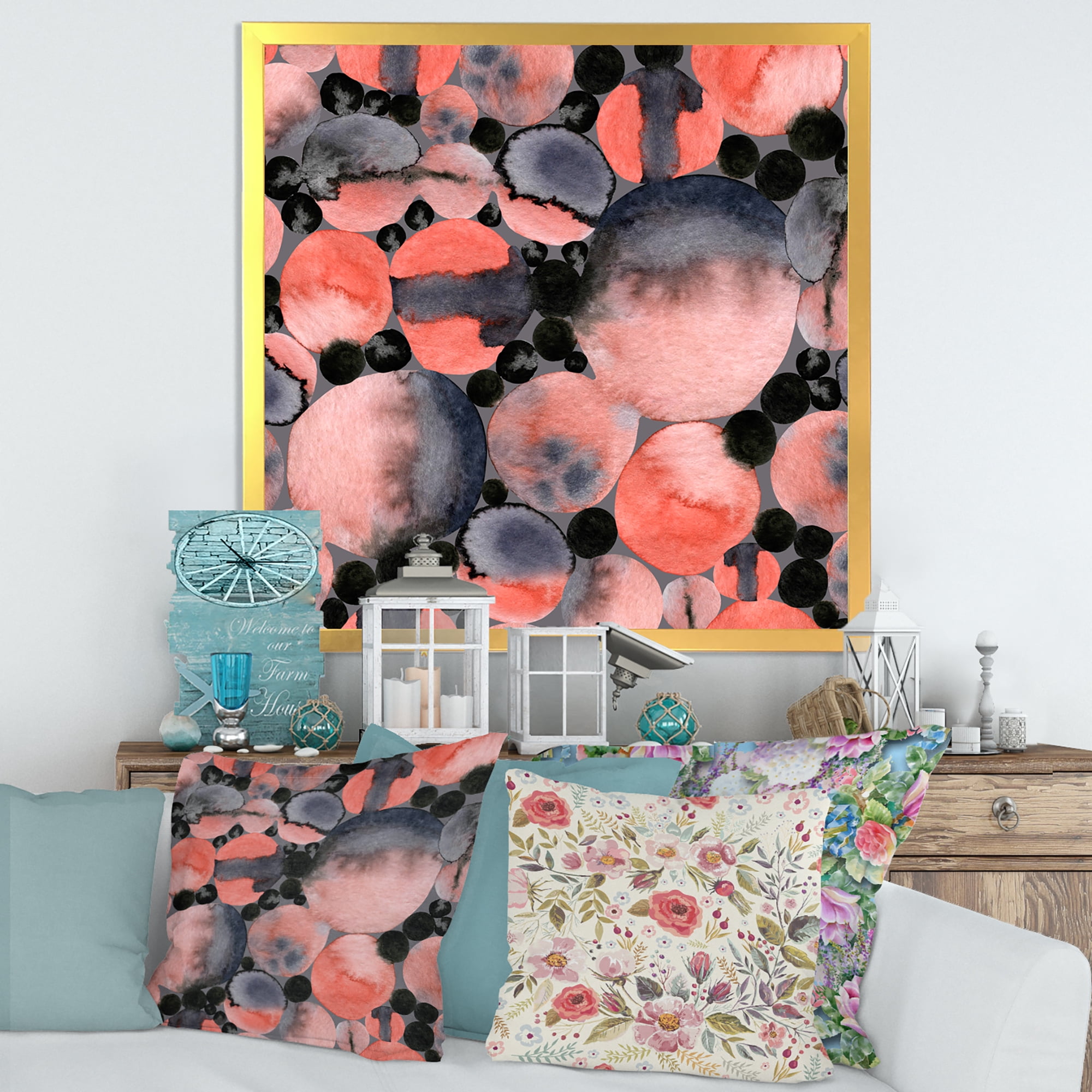 Designart 'Polka Dots Abstract Geometric Art' Modern Framed Art Print