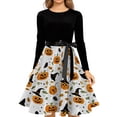 thumbnail image 4 of Women's Halloween Dress Ghost Witch Hat Long Sleeve Cocktail 1950s Casual Dress Crew Neck Hepburn Vintage Retro Dresses with Belt M, 4 of 5