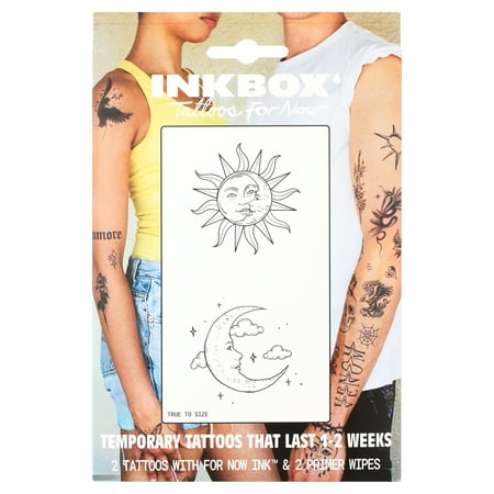 Inkbox Temporary Tattoos, Sun and Moon, Water-Resistant, Perfect for Any Occasion, Black, 2 Pack