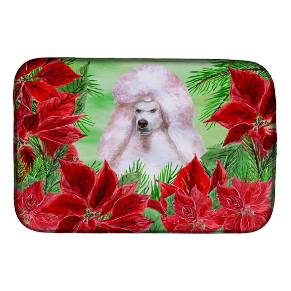 White Standard Poodle Poinsettas Dish Drying Mat