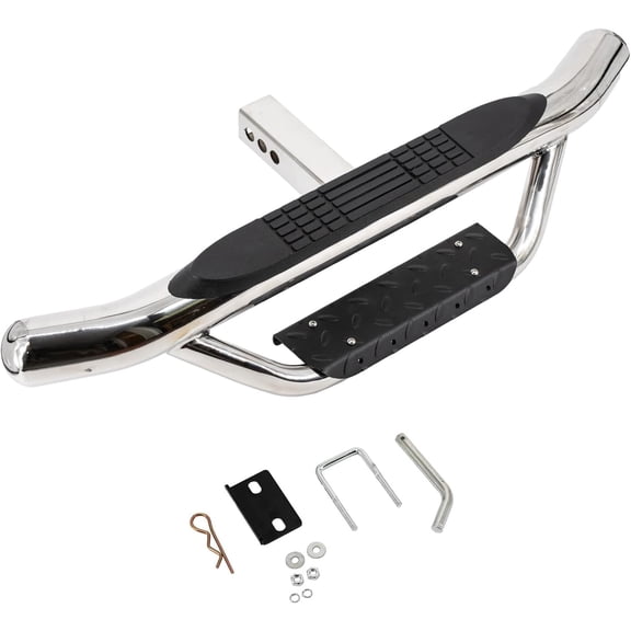 Cobra-Tek CBK-HS-007 Polished Premium Drop Down Hitch Step Fit 2" Class III & Class IV Htich Receiver With Hitch Pin & Hitch Stabilizer