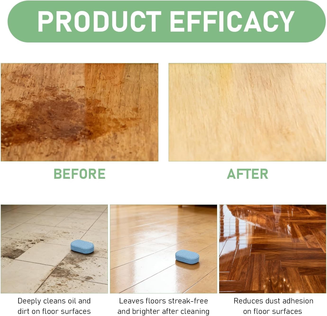 Floor Cleaning Concentrate Tablets (12-Pack)，Deep Cleaning, Powerful Formula, Fresh Lemon Scent — Compatible with Robot Vacuums/Mops and Wet/Dry Vacuums