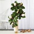 thumbnail image 3 of Nearly Natural 33in. Magnolia Artificial Plant in Cream Planter with Gold Base, 3 of 3
