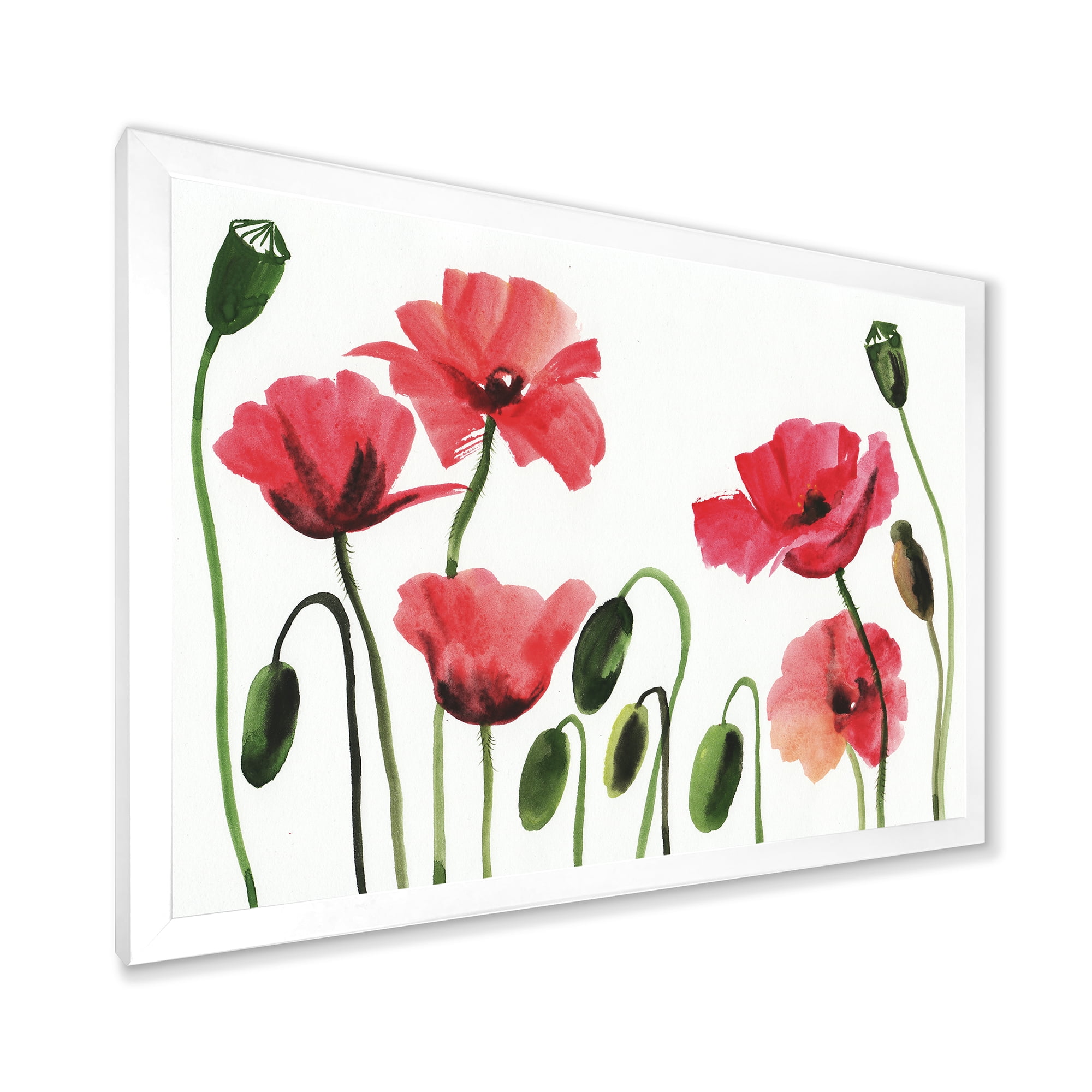 Designart 'Ancient Red Blooming Poppies' Traditional Framed Art Print