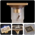 thumbnail image 4 of Elegante desagüe de piso tallado con flores de ratán, desagüe de latón de estilo antiguo con resorte de gravedad para sellado automático, perfecto para baños, cocinas y garajes, 4 of 5
