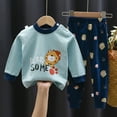 thumbnail image 2 of Vunhao Toddler Boys and Girls Outfit Sets, Long Sleeve Crewneck Thermals and Cute Print Sleepants Cotton Boys and Girls 2Pc on Sale Light Blue Size 73, 2 of 3
