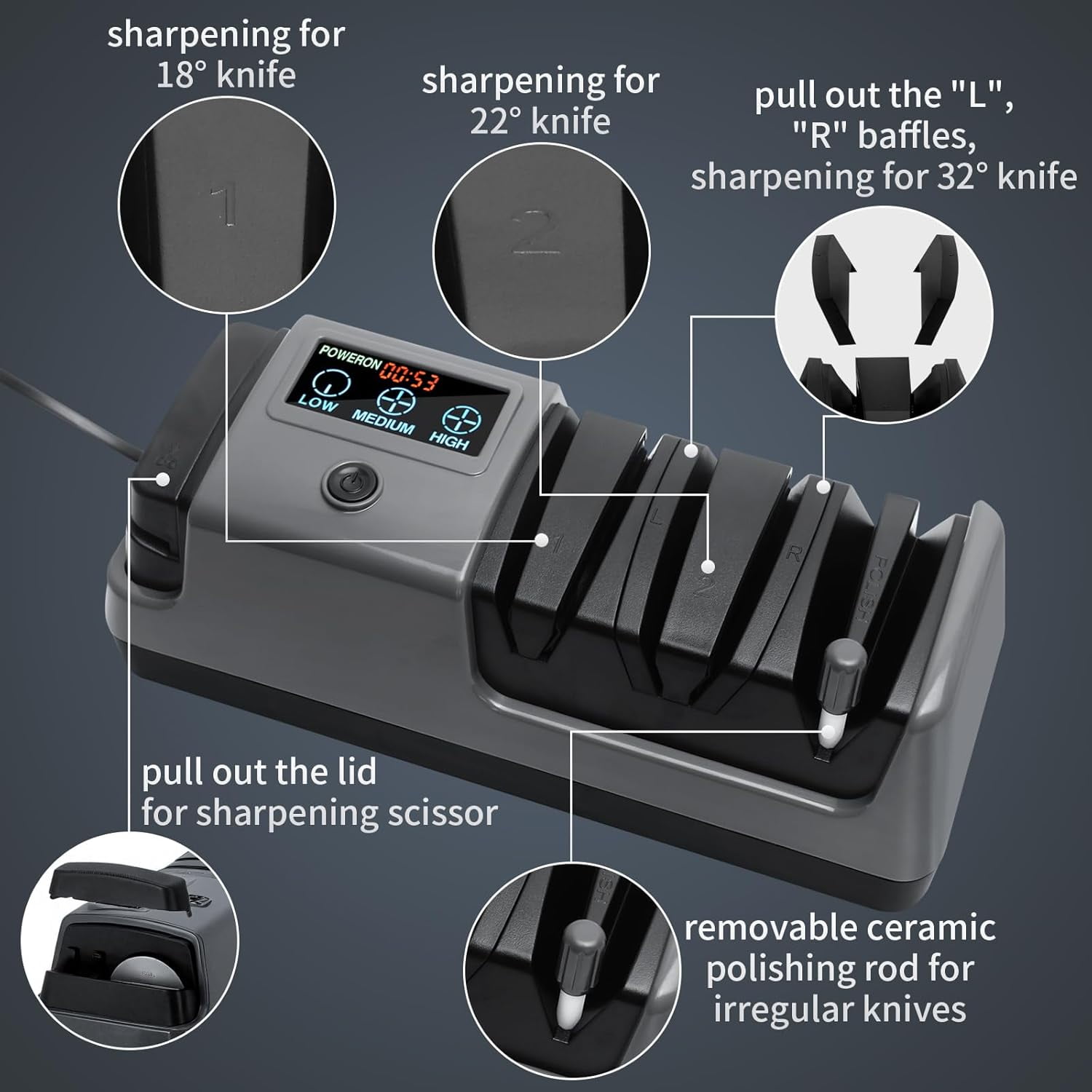 Electric Knife Sharpener 5-in-1 Multi-Function with Adjustable Speed LCD Display for Kitchen Knives Scissors Axes
