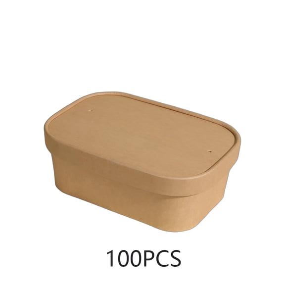 ACDANC 100Pcs Kraft Paper Bowl,Thick Kraft Paper Lunch Box Disposable Soup Bowls,With Paper Cover Compostable Bowls,750ml,Kraft Paper