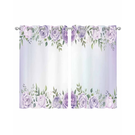 Spring Flowers Sheer Curtains 54 Inch Length 2 Panels Set for Living Room/Bedroom, Botanical Purple Floral Leaaves Gradient Kitchen Curtains Grommet Semi-Sheer Curtains Window Treatments 42"x54"x2