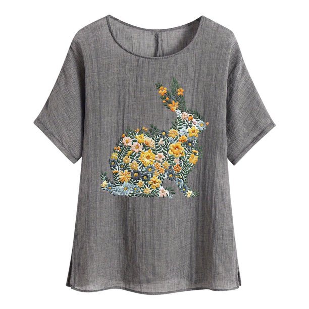 Vestidos Casuales Para Mujer, Blusas De Mujer De Moda Camisetas estampadas de moda para mujer, blusas casuales de lino holgadas de manga corta con cuello redondo y raglán