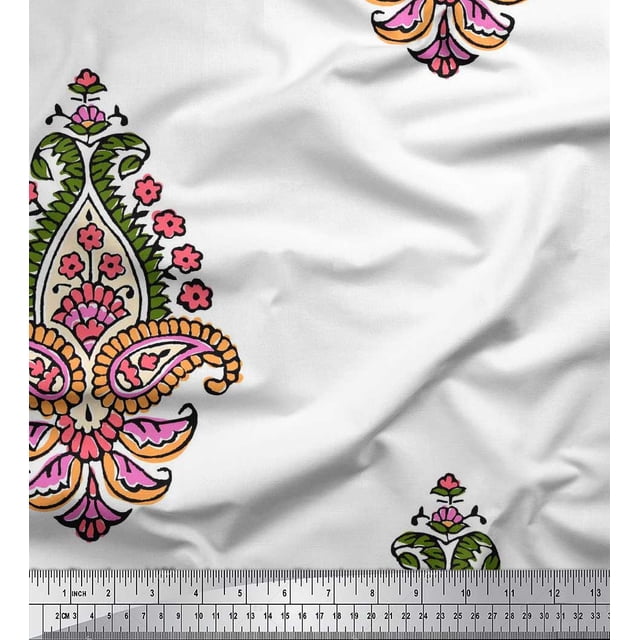 Soimoi Polyester Crepe Fabric Floral & Paisley Block Decor Fabric Printed Yard 42 Inch Wide