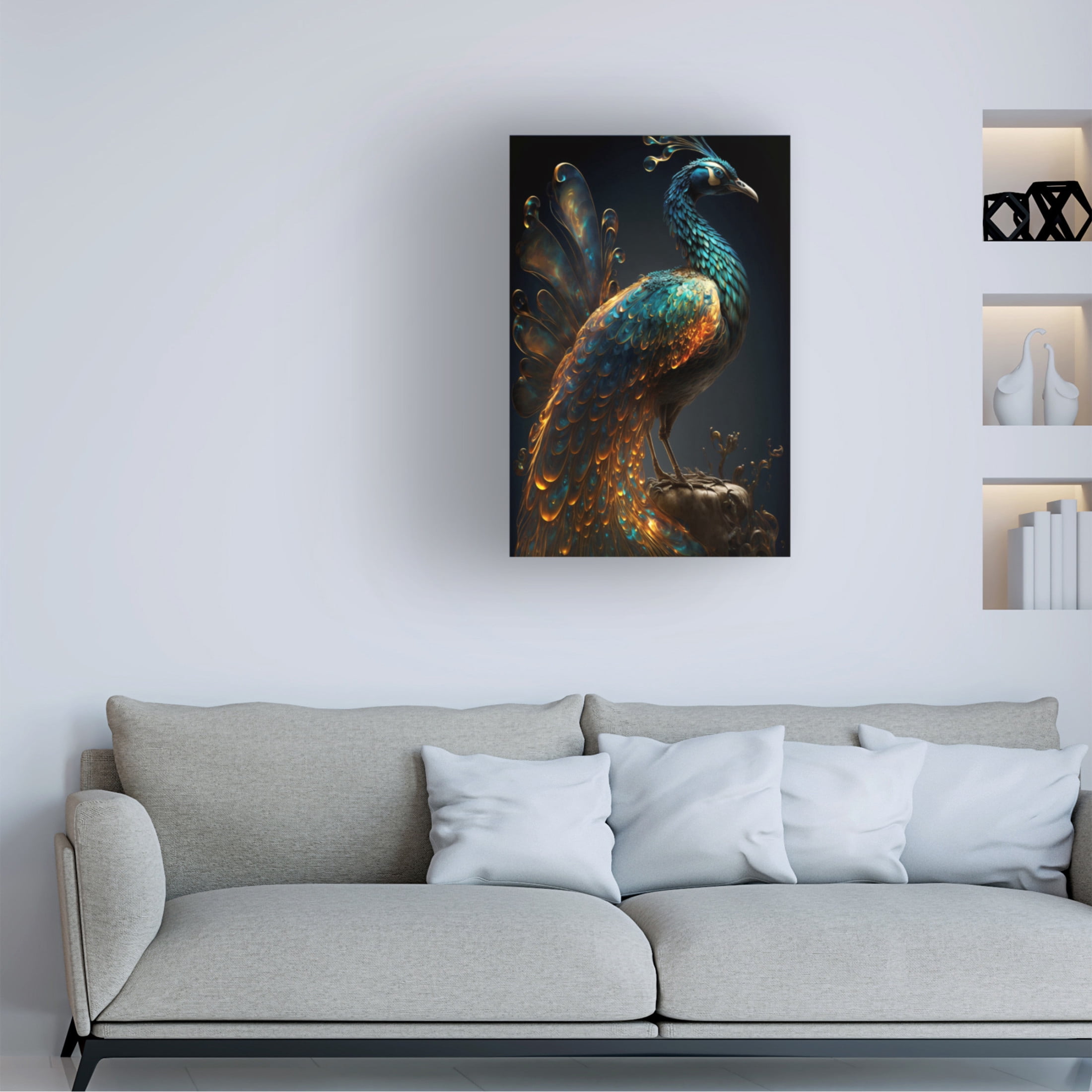 Canvas Wall Art - Ray Heere 'Proud Peacocks 4' Wall Art for Living Room, Bedroom, or Office Décor by Trademark Fine Art - 16 x 24 Inches