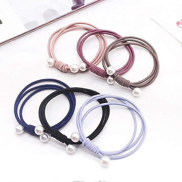 10pcs Manmade Pearl Stretch Hair Bands for Women Elastic Ponytail Holders with Random Colors, Eye Catching Hair Accessories for Everyday Wear