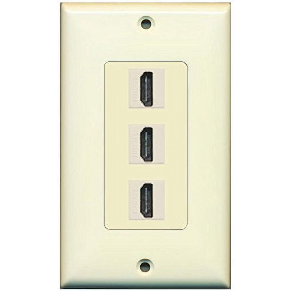 RiteAV - Beige Ivory 3 HDMI Port Wall Plate with Ivory Jacks - Decorative
