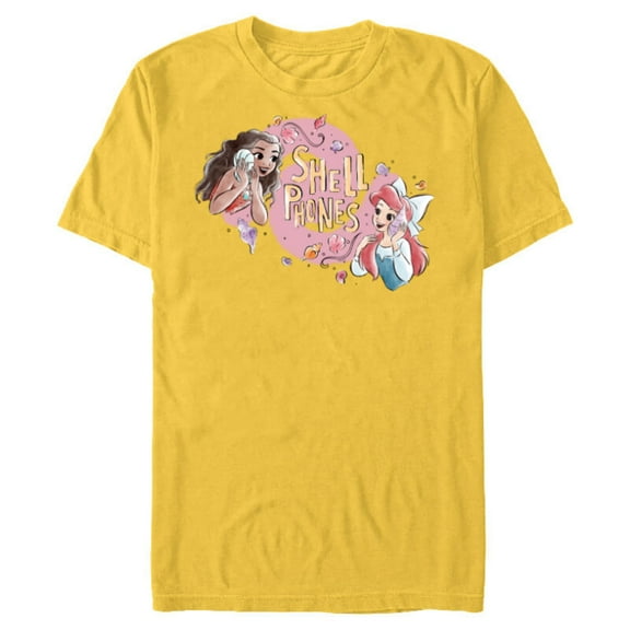 Disney Princess Moana and Ariel Shell Phones - Short Sleeve Blended T-Shirt for Adults - Customized-Yellow