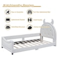 thumbnail image 2 of Bellemave  Upholstered Twin Bed Frame, Twin Size Daybed Frame with OX Horn Shaped Headboard, Wood Twin Sofa Bed for Living Room Bedroom (White), 2 of 8