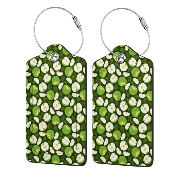 Naloa Green Fruit Luggage Tag for Suitcase Leather Baggage Tag with Stainless Steel Loop Privacy Cover for Women Men Girls-1