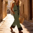 thumbnail image 6 of gbyLJF Beach Vacation Set for Women Cotton Linen Summer Outfits Button Down Sleeveless Shirts & Wide Leg Pant Sets, 6 of 9