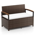 thumbnail image 2 of Gymax Outdoor Storage Bench w/Cushion Backrest & Acacia Wood Armrests Hidden Storage, 2 of 10