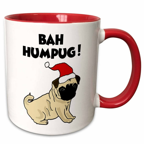 3drose, Cute Funny Pug Puppy Dog Christmas Bah Humbug Bah Humpug Pun, 11oz Two-tone Red Mug