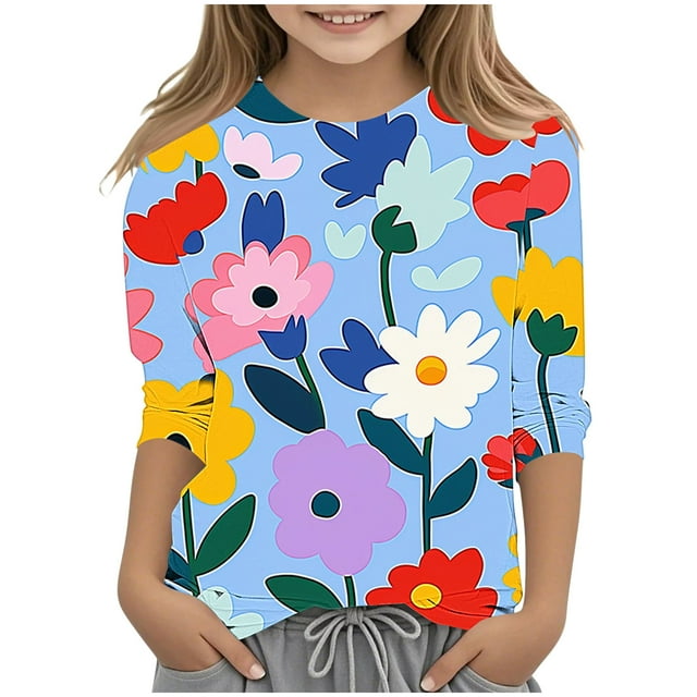 Lovzfmll Haut à Manches 3/4 en Argile Graphique pour Garçons et Filles, Col Rond Tee Décontracté pour Petites Filles 120