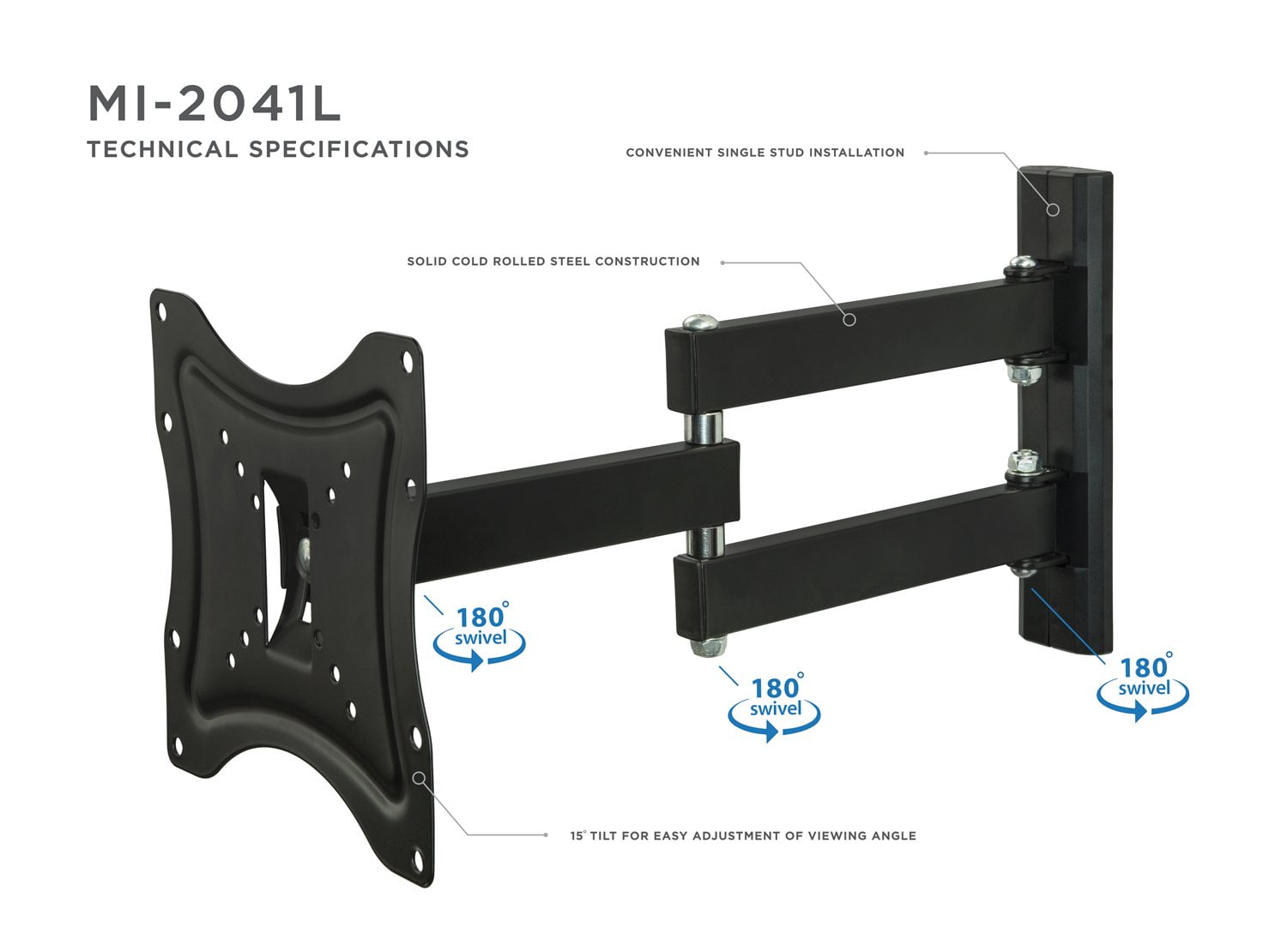 Mount-It! Full Motion TV Wall Mount, 27" to 42" TVs, Capacity 66 lbs.