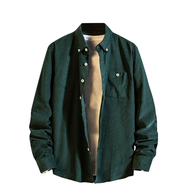 Blusa y camisa de manga larga con cuello vuelto, informal, de uso diario, para hombre, de manga larga, color liso, holgada, con bolsillos, de licra.