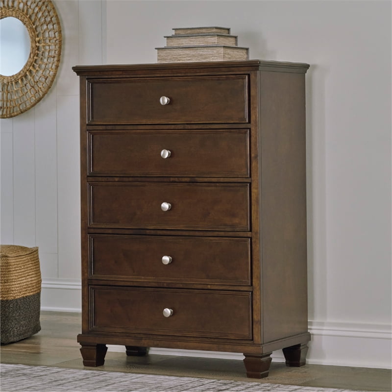 Ashley Furniture Danabrin Solid Wood 5-Drawers Bedroom Chest in Brownish Cherry