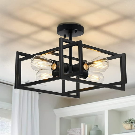 4-Light Semi Flush Mount Ceiling Light Fixtures Industrial Metal Cage Ceiling Lamp Fixtures Flush Mount Ceiling Lighting for Hallway Porch Kitchen Bathroom