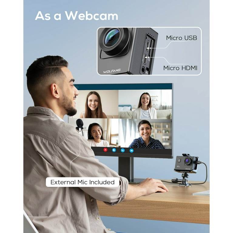 WOLFANG 4K 20MP Wi-Fi Waterproof Action Camera, 170° Wide WOLFANG 4K 20MP Wi-Fi Waterproof Action Camera, 170° Wide