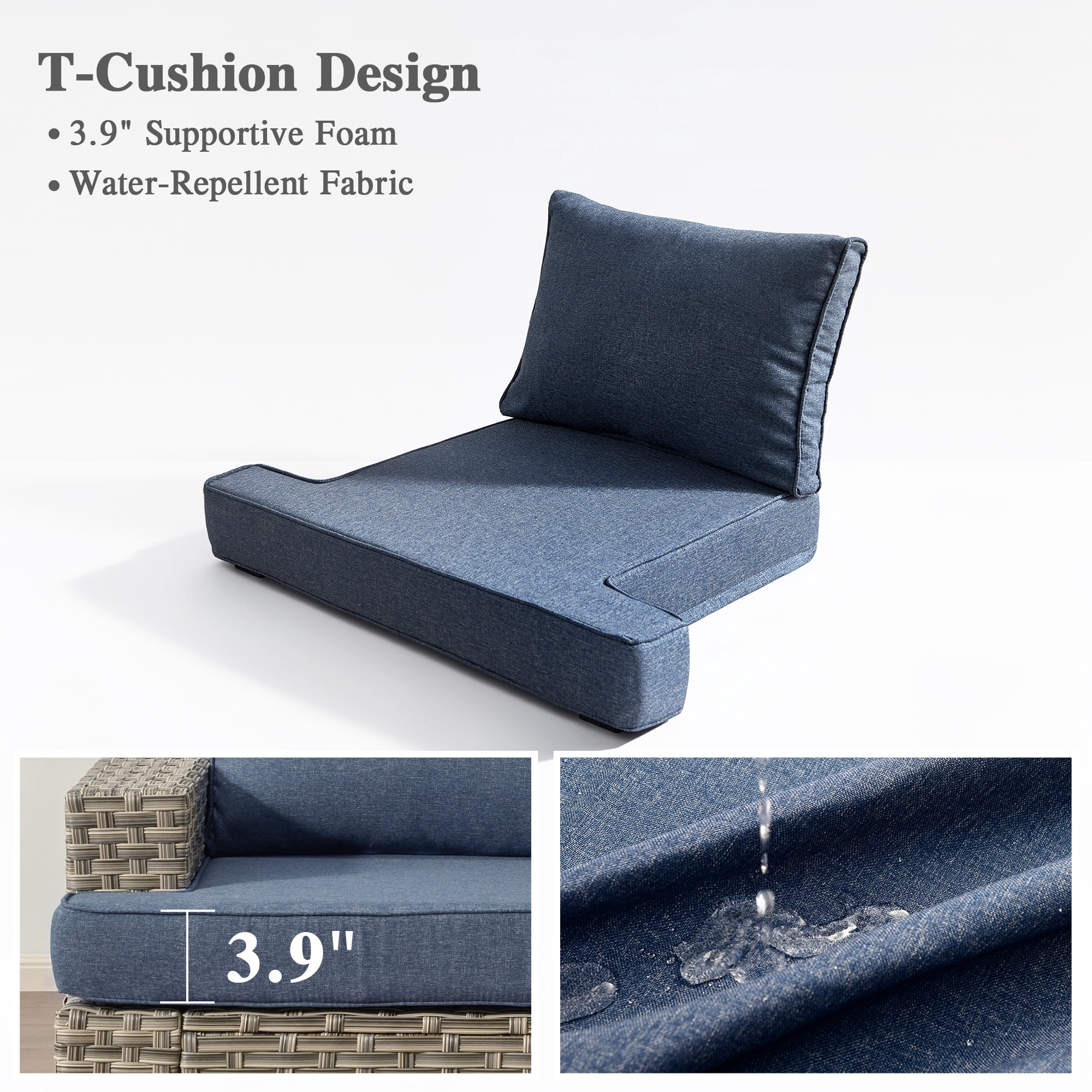 Ovios 7 Pieces Outdoor Patio Furniture Set All-Weather Rattan Wicker Sectional Sofa and Chairs with Ottomans, Denim Blue