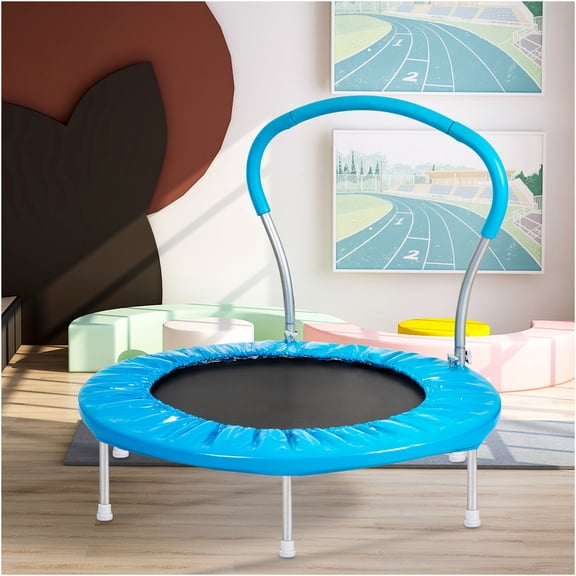 JERFIT 36 Inch Mini Trampoline with Safety Handle for Kids & Adults, 220lb Capacity, Indoor/Outdoor Rebounder Exercise Fitness Trampoline, Blue