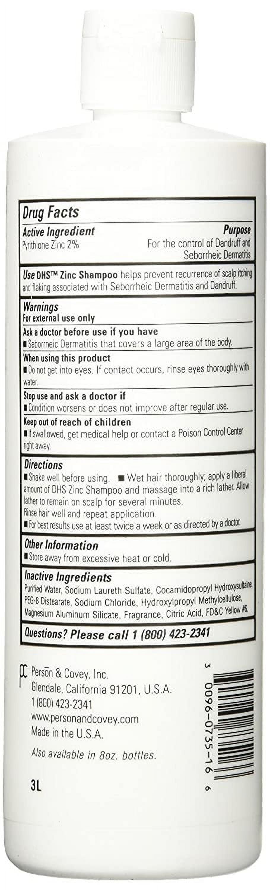 DHS Shampoo Pyrithione Zinc, Dandruff & Seborrheic Dermatitis Relief, 16 oz