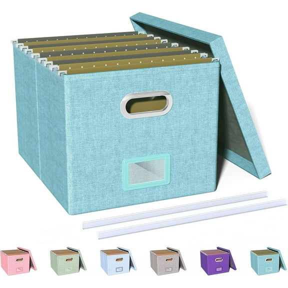 File Organizer Box,Filing Box with Lid,File Box for Letter/Legal File Folder Storage, Portable Hanging File Box for Office/Decor/Home,1 Pack,Light-blue-Box only