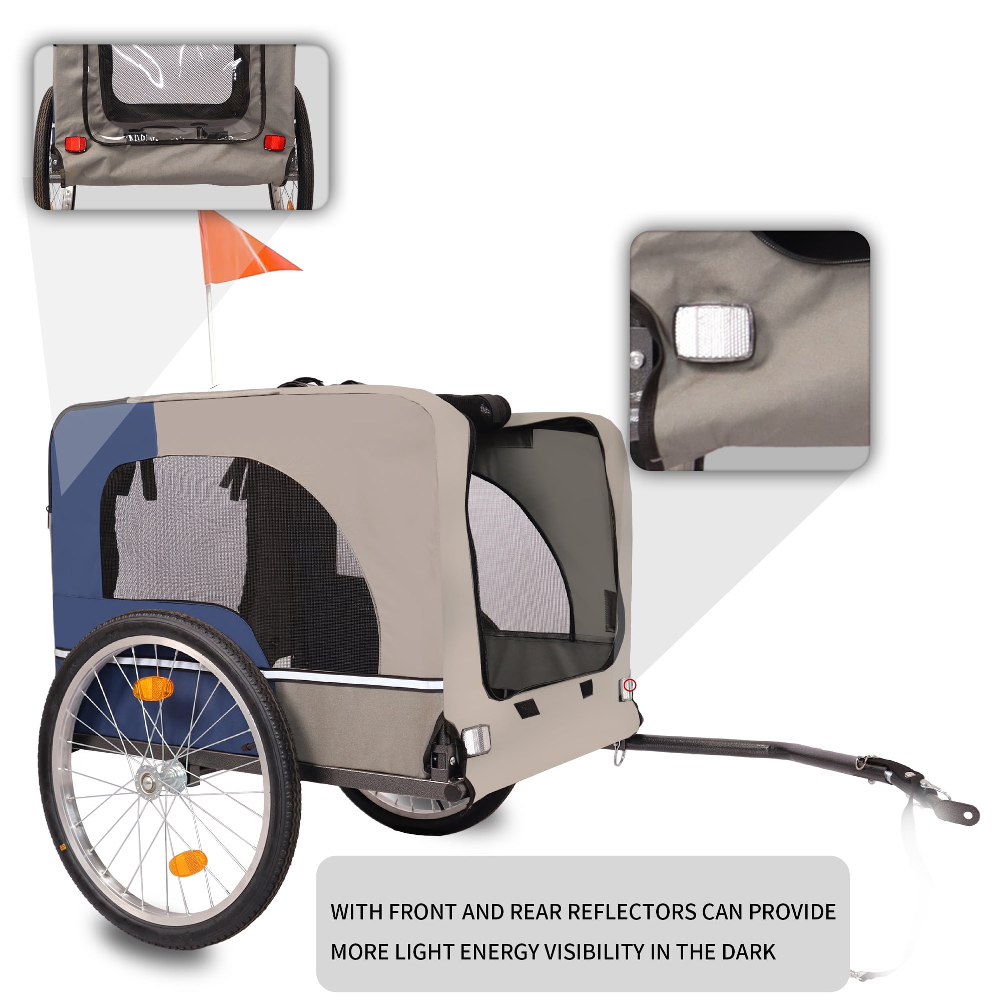 Leumius Pet Bike Trailer Dog Cart for Bicycle, Easy Folding Cart Frame, Quick Release Wheel, Non-Slip Floor, Internal Leash for Small and Medium Pets Blue+Grey