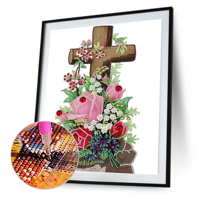 Cuadros Decorativos 5D diamante pintura flor Cruz parcial forma especial taladro DIY (HB269) Wdftyju embutido en tela