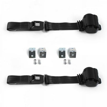 Standard 2 Point Black Retractable Bucket Seat Belt Kit with Bracketry for Jeep CJ & DJ 1953-1970 - 2 Belts