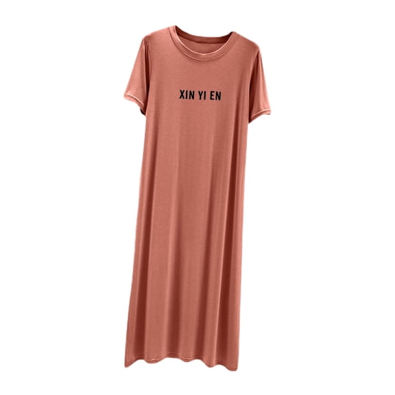 Hduncf Nightgown for Women Cotton Sleepshirts Short Sleeve Nightshirt Printed Night Gown Sleepdress Soft Comfy Nightdress Pink XL