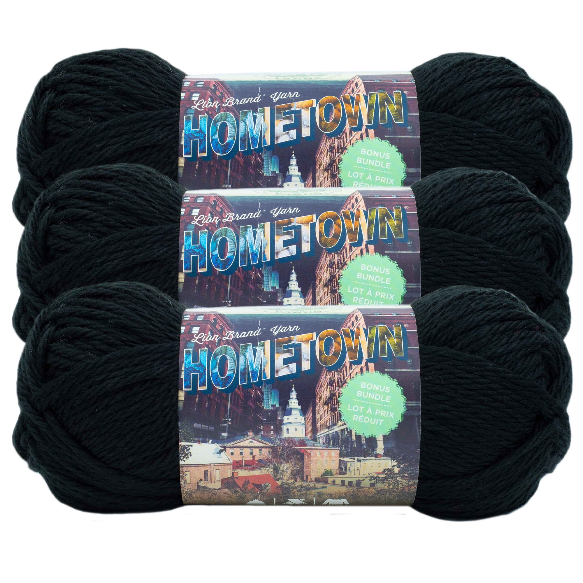 Lion Brand Super Bulky Acrylic Oakland Black Yarn, 162 yd (3 Pack