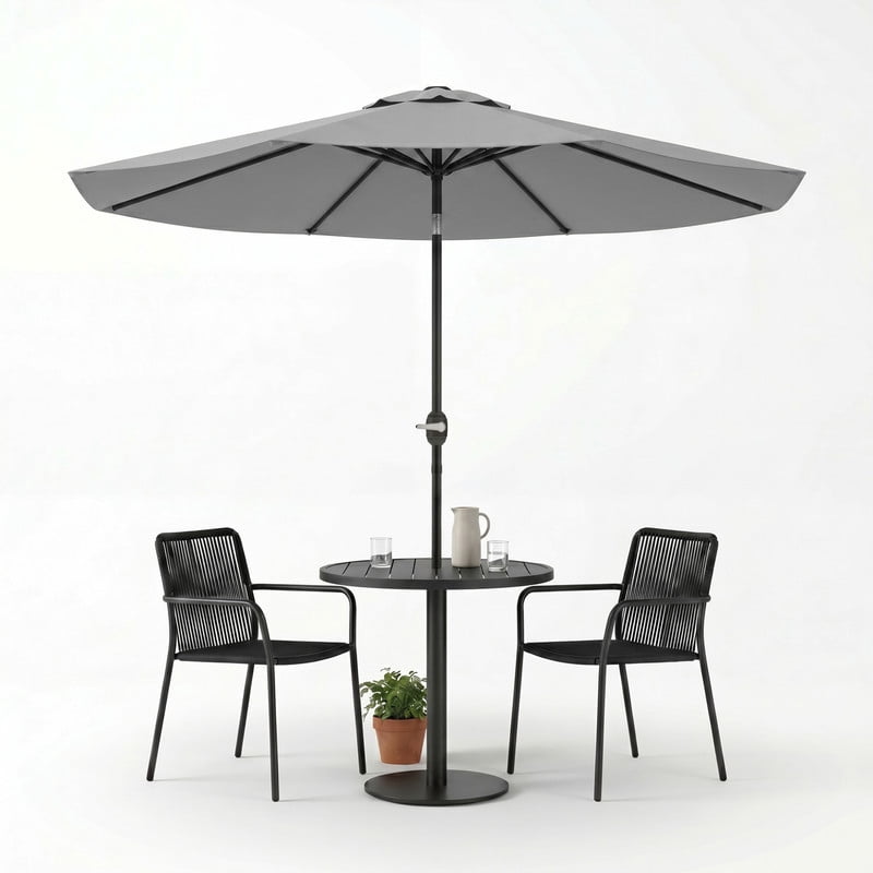 Lacoo 9' Outdoor Patio Umbrella, Market Table Umbrella with Push Button Tilt, 8 Heavy-Duty Steel Ribs & Wind Vents, Gray