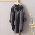 thumbnail image 2 of Pxiakgy Womens Oversized Button Down Shirts Flower Pattern Printed Lapel Neck Cotton Linen Shirt Casual Loose Long Sleeve Solid Lapel Long Blouses Tops with Pockets High Low Button Up Shirts Grey 3Xl, 2 of 4