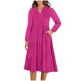 thumbnail image 2 of Vente de Liquidation! Robes de Fête pour Femmes, Chemise Longue Décontractée à Col en V Couleur Unie Rouge TG, 2 of 9