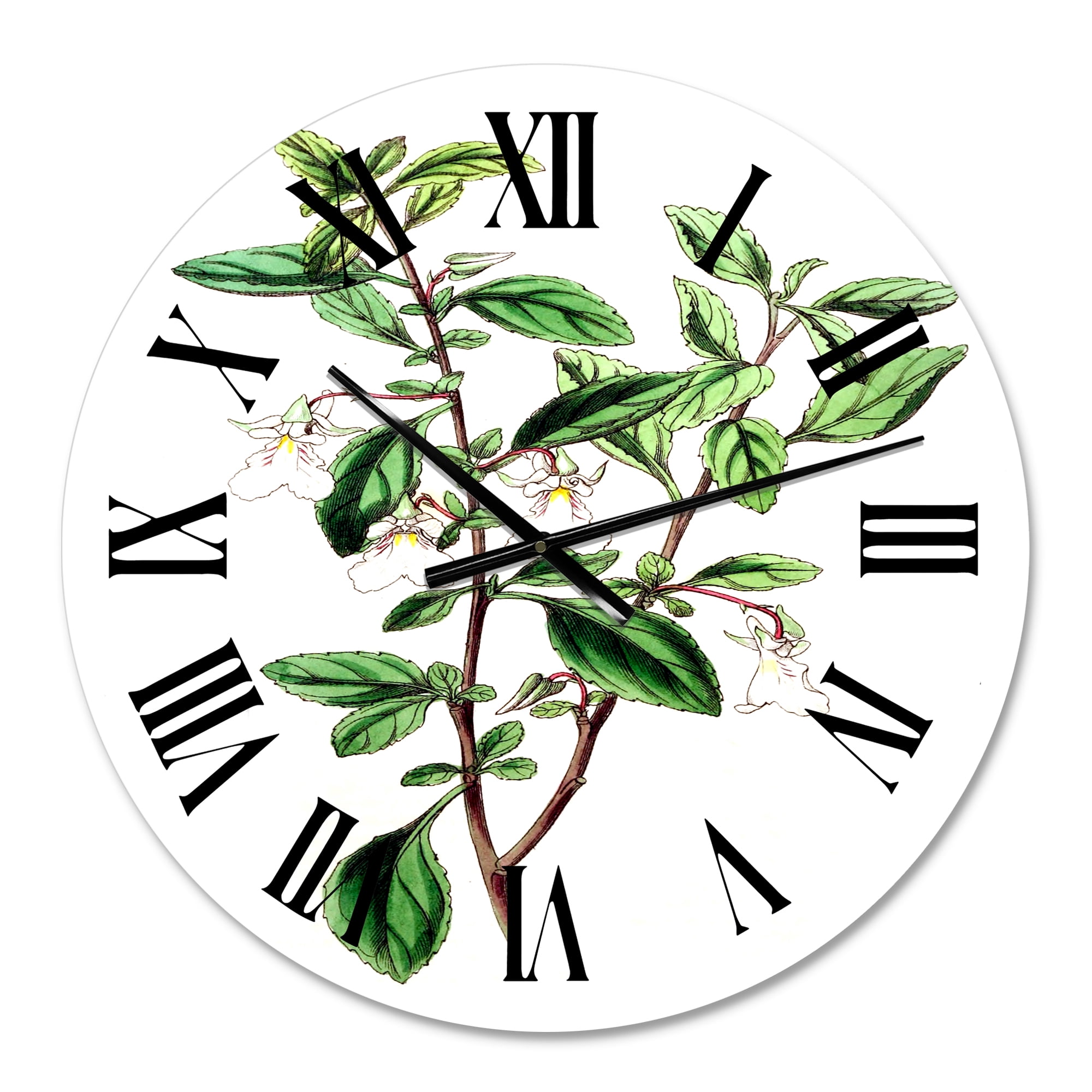 Designart 'Vintage Green Leaves Plants Vii' Traditional Wall Clock