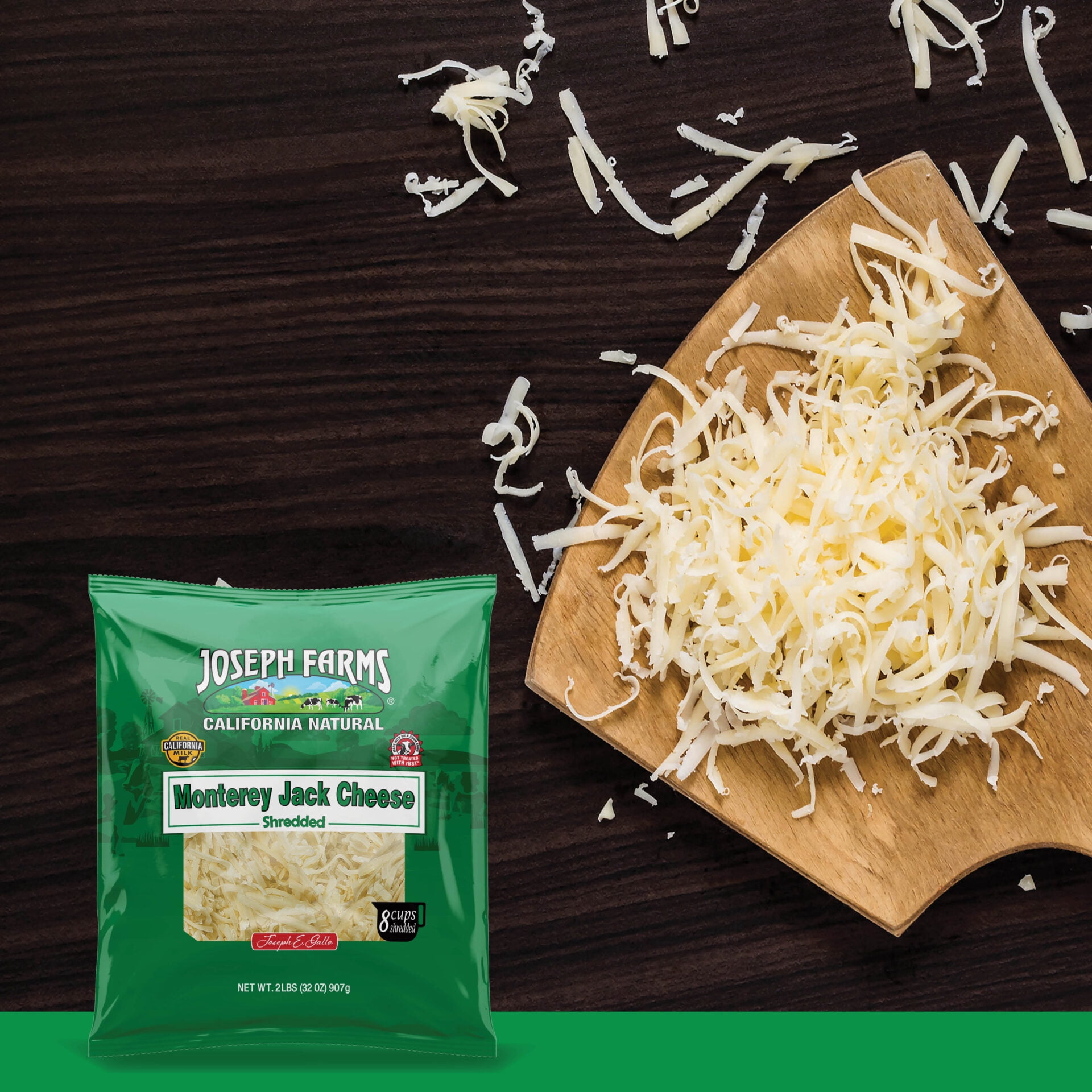 Joseph Farms California Natural Shredded Monterey Jack Cheese, 32 oz – Cheese for Melting, Topping, and Recipes