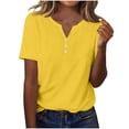 thumbnail image 3 of Loopsun Womens Summer Tops Plus Size, T Shirts for Women, Women's V Neck Short Sleeve Solid Button Casual Fashion T Shirt Top Yellow, L, 3 of 5